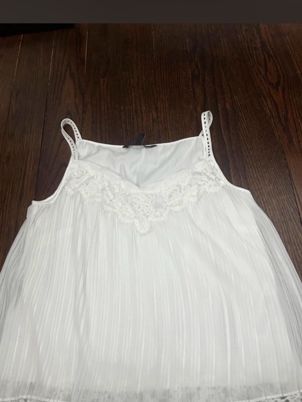 White House Black Market White Pleated Lace-Trim Spaghetti Strap Top